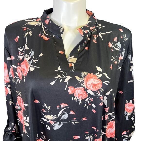 Haute Edition Womens Tunic Blouse Top Floral Print Pullover Black Pink 3X - Picture 3 of 10